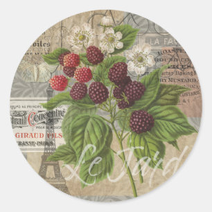Pegatina Redonda Collage de Arte de Ephemera Francés de Moras Vinta