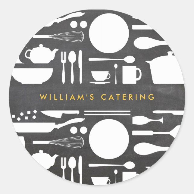 Pegatina Redonda Collage de cocina en Chalkboard Background Pegatin (Anverso)