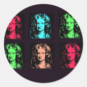 Pegatina Redonda Collage de Isaac Newton