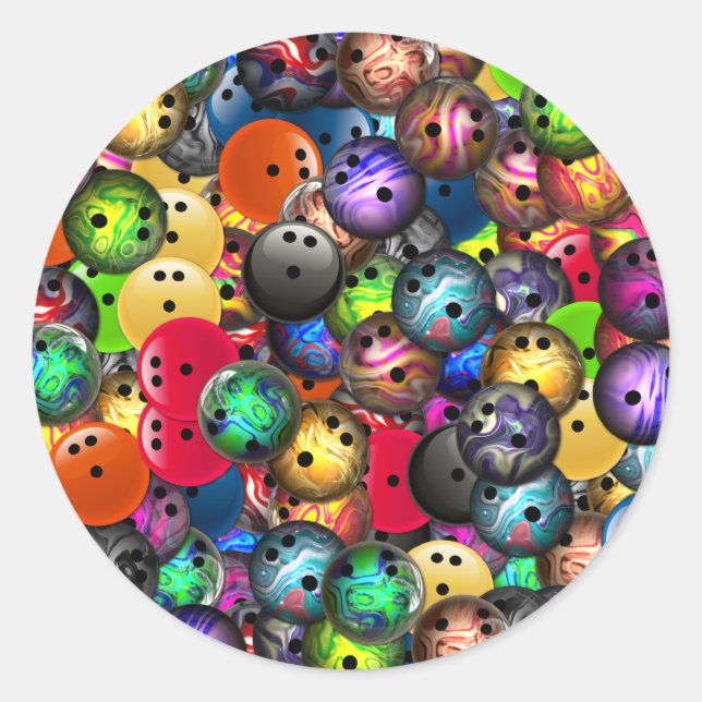 Pegatina Redonda Collage de las Bolas de Bowling (Anverso)