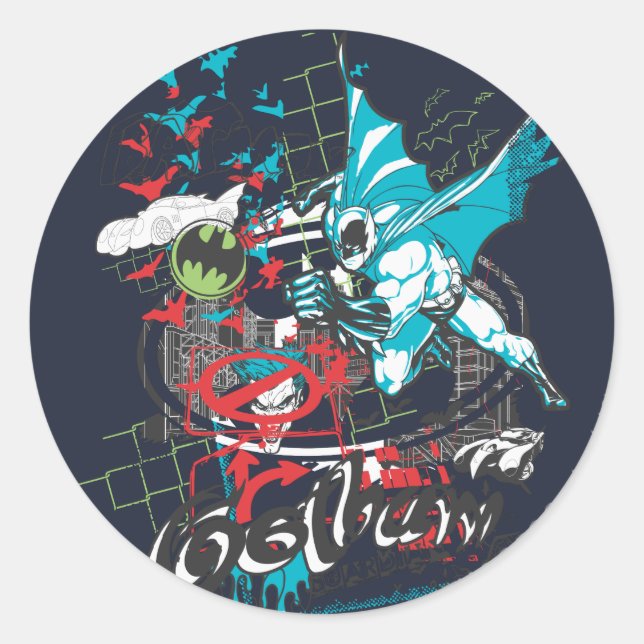 Pegatina Redonda Collage de línea Batman Gotham Guardian (Anverso)