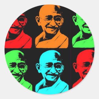 Pegatina Redonda Collage de Mahatma Gandhi