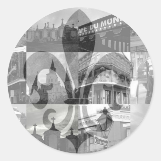 Pegatina Redonda Collage de Nueva Orleans [Pegatinas] (Anverso)