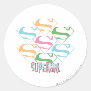 Pegatina Redonda Collage del logotipo de Supergirl Pastel