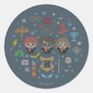 Pegatina Redonda Collage del personalizado Harry Potter Cross-Stitc