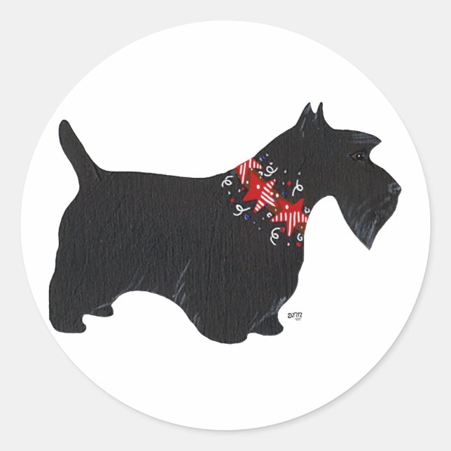 Pegatina Redonda Collar de vacaciones para Scottish Terrier negro (Anverso)