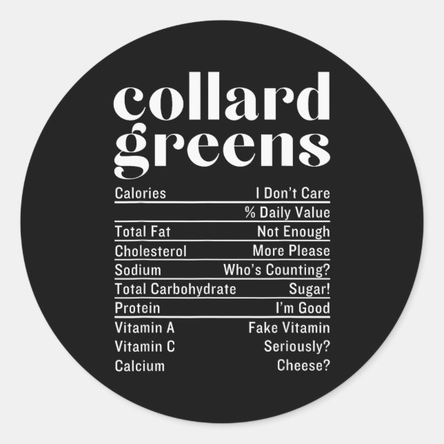Pegatina Redonda Collard Greens Nutrition Facts Thanksgiving Food C (Anverso)