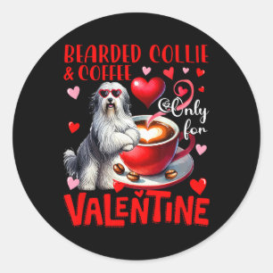 Pegatina Redonda Collie Barbudo Y Solo Café Para Broma Del Día De S
