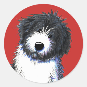 Pegatina Redonda Collie con barba de KiniArt