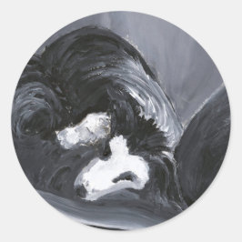 Pegatina Redonda Collie de borde colocando la pintura