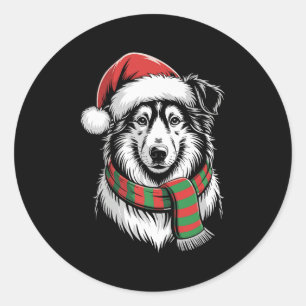 Pegatina Redonda Collie Dog Xmas Santa Hat Scarf Navidades disstume