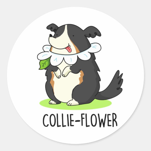 Pegatina Redonda Collie-flower Funny Border Collie Dog Pun (Anverso)