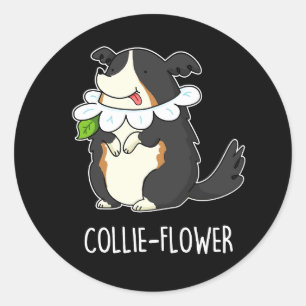 Pegatina Redonda Collie-flower Funny Border Collie Dog Pun Dark BG