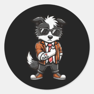 Pegatina Redonda Collie Fronteriza Yo Amo A Papá Gracioso Tattoo Pe