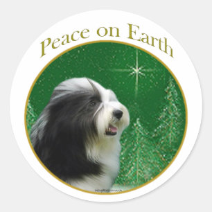Pegatina Redonda Collie Peace con las barbas
