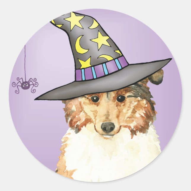 Pegatina Redonda Collie Witch (Anverso)