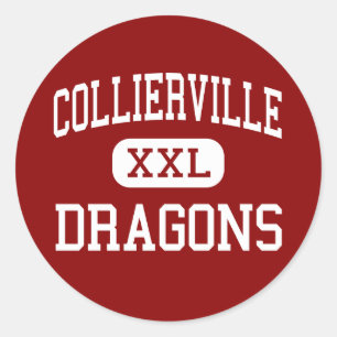 Pegatina Redonda Collierville - dragones - centro - Collierville