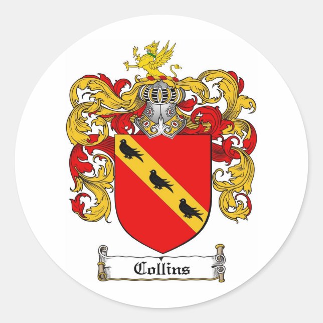 PEGATINA REDONDA COLLINS FAMILIAR CREST - COLLINS COAT OF ARMS (Anverso)
