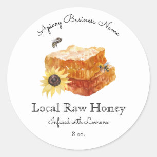 Pegatina Redonda Colmena de Miel Abeja Apicultura Acuarela