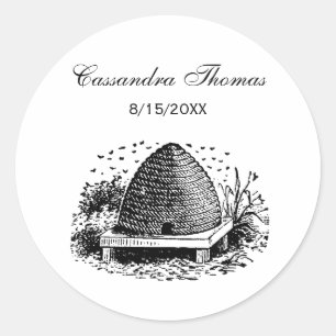 Pegatina Redonda Colmena y Abejas #1 Heraldico Vintage