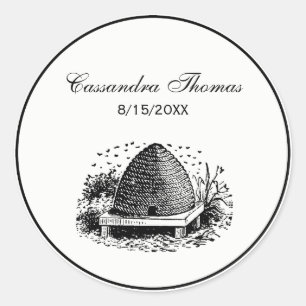 Pegatina Redonda Colmena y Abejas #1 Heraldico Vintage