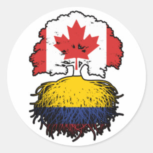 Pegatina Redonda Colombia Bandera de raíces colombianas canadienses