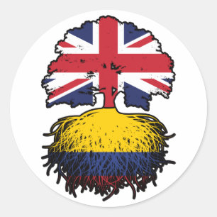 Pegatina Redonda Colombia Bandera de raíces colombianas de árboles 