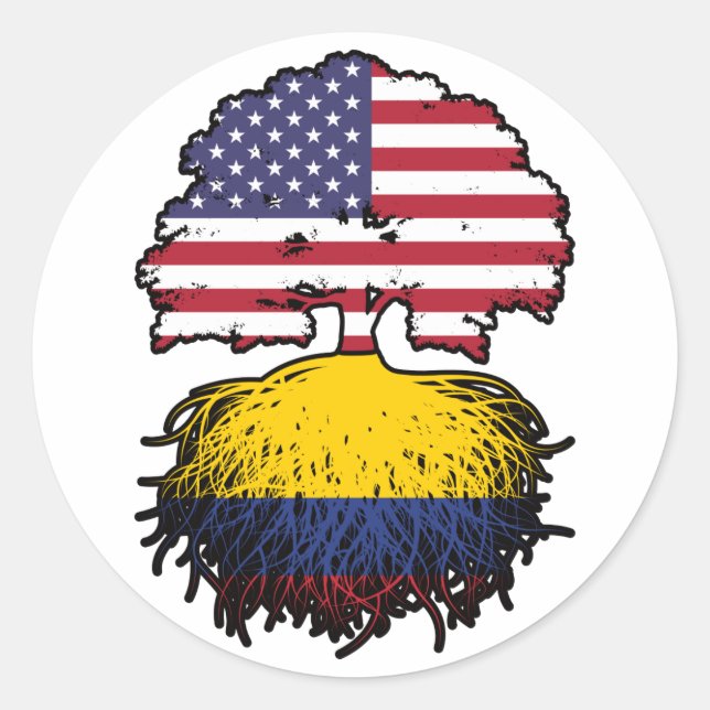 Pegatina Redonda Colombia Bandera de raíces colombianas norteameric (Anverso)