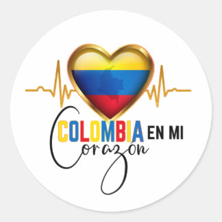 Pegatina Redonda Colombia en mi Corazón Orgullo Colombiano