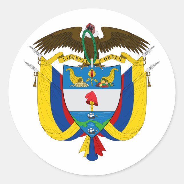 Pegatina Redonda Colombia Escudo de armas (Anverso)