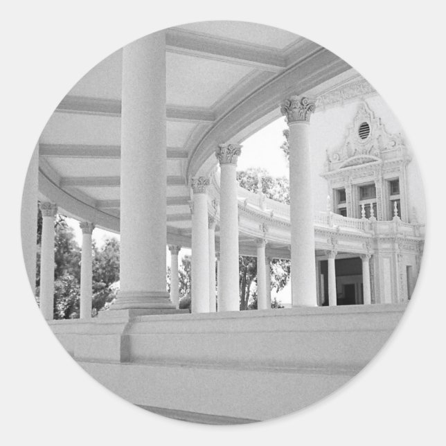 Pegatina Redonda Colonnade curvada de color blanco y negro (Anverso)