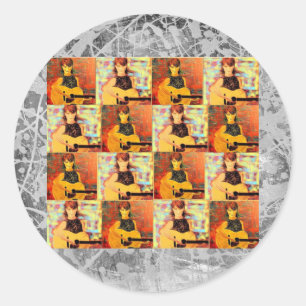 Pegatina Redonda coloquio de chica folclórico goteo de plata