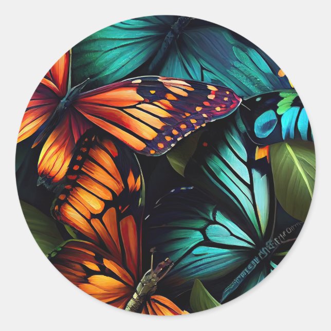Pegatina Redonda Color Burst – Butterflies in Motion (Anverso)