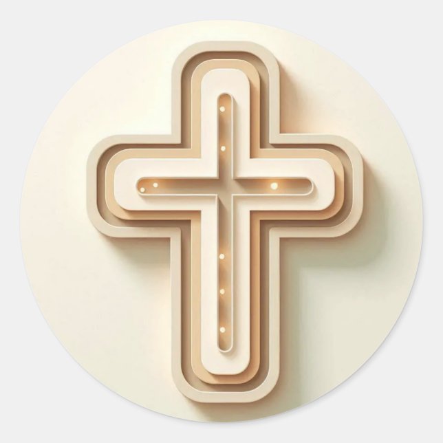 Pegatina Redonda Color crema Hermosa Cruz Cristiana (Anverso)