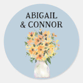 Pegatina Redonda Color de agua rústico del buquete girasol