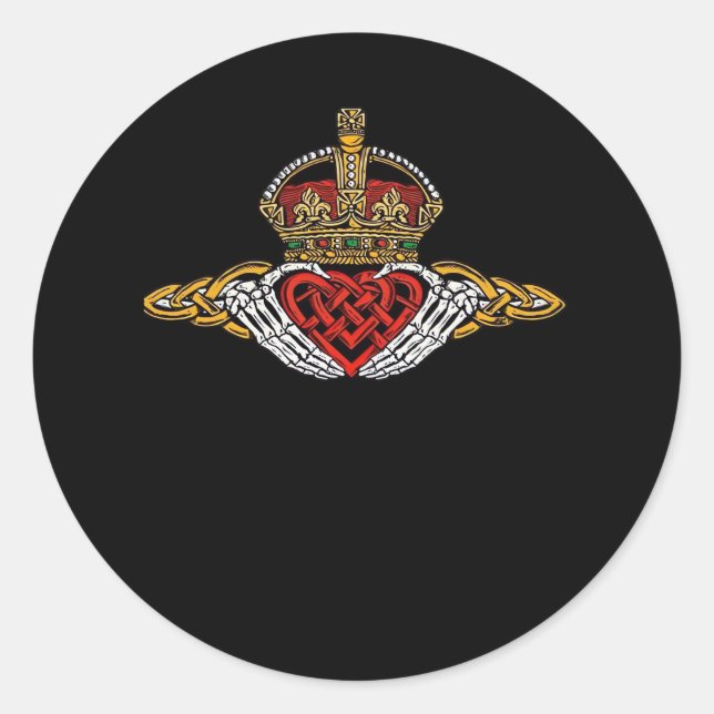 Pegatina Redonda Color del esqueleto de Claddagh (Anverso)