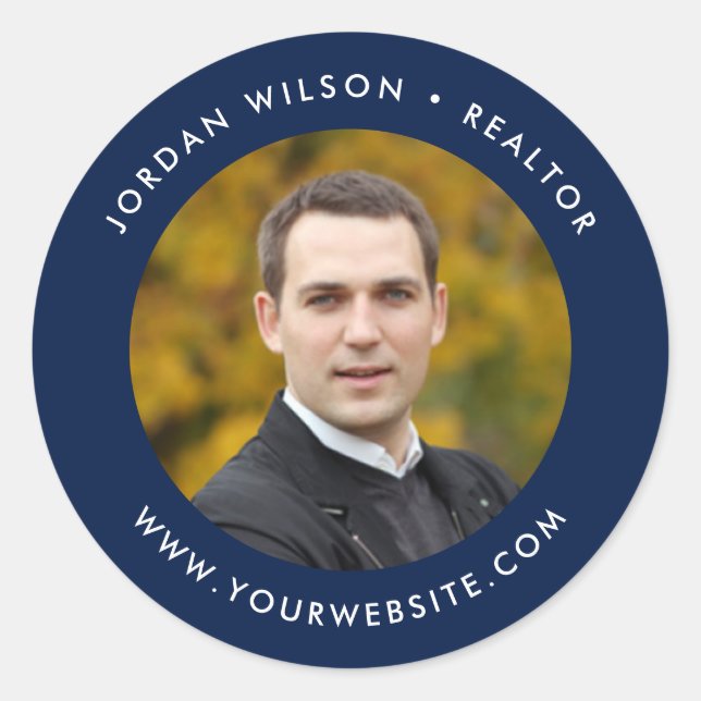 Pegatina Redonda Color editable Redondo moderno Añadir tu foto (Anverso)