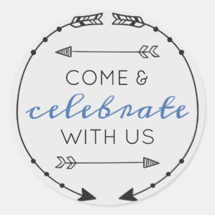 Pegatina Redonda Color Editable Ven & Celebra Con Nosotros