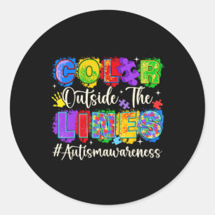 Pegatina Redonda Color fuera de las líneas Autismo Conciencia autis