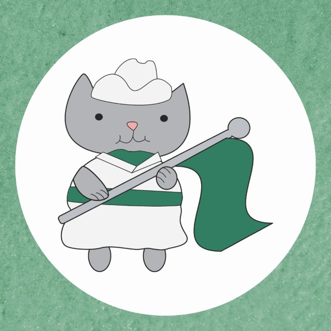 Pegatina Redonda Color Guard Cat Green y White (Subido por el creador)