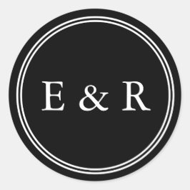 Pegatina Redonda Color negro sólido con detalles de Boda blanco