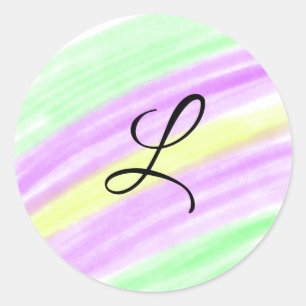 Pegatina Redonda Color púrpura verde simple añadir su monograma n
