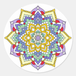 Pegatina Redonda Color Spectrum Flor Potencia Mandala Blanco