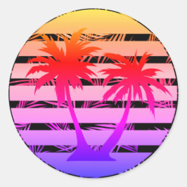 Pegatina Redonda Color Splash Palm Tree Silhouette Black Stripe