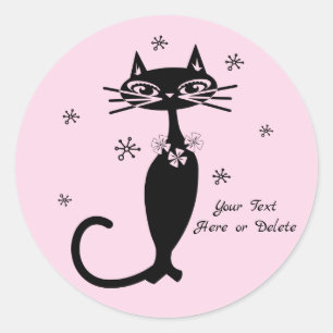 Pegatina Redonda Color/texto retro color Personalizado lindo gato r