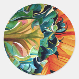 Pegatina Redonda Coloración de arte original de la acuarela de gira