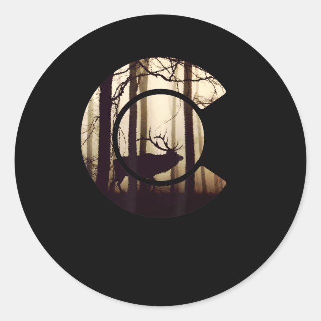 Pegatina Redonda Colorado Flag Logo Elk Hunting  Men (Anverso)