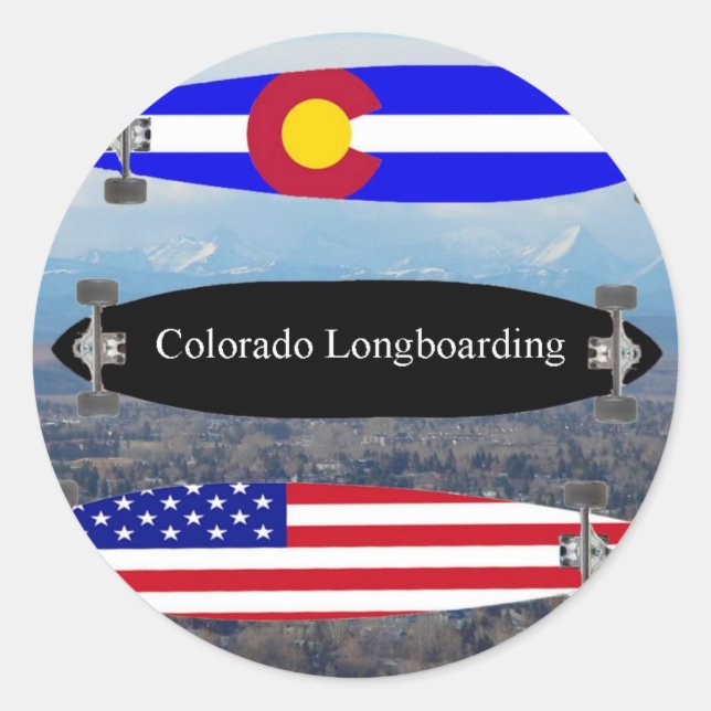 Pegatina Redonda Colorado Longboarding (Anverso)
