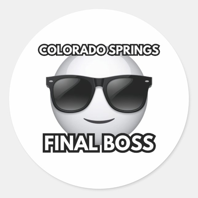 Pegatina Redonda Colorado Springs Final Boss Cool Emoji Sticker (Anverso)