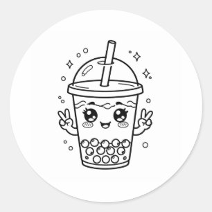 Pegatina Redonda Colorear té de boba kawaii